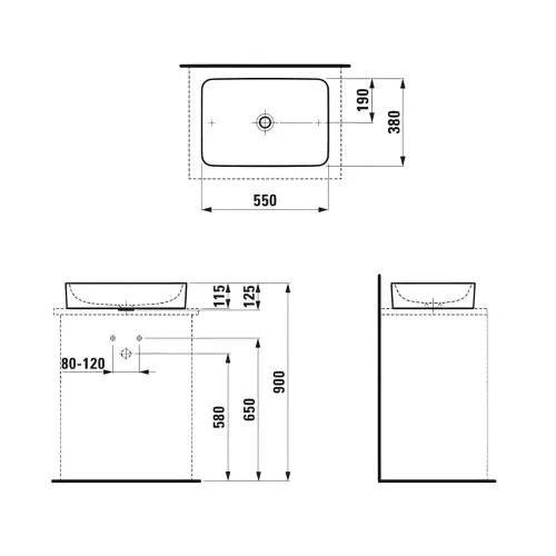 Laufen PRO Umivaonik nadgradni 55X38 8.1296.5.000.112.1 - tehnički crtež
