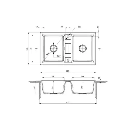 Deante Zorba ZQZ N203 ugradna Crna 780x435/180mm