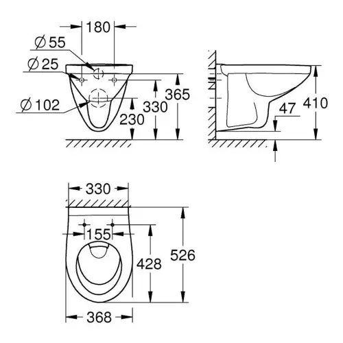 Grohe Bau Ceramic WC šolja konzolna 39491000 - tehnički crtež