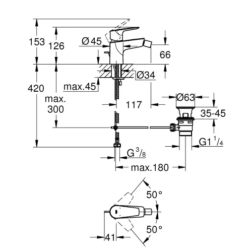 Grohe Bauedge za bide 23331001 - tehnički crtež