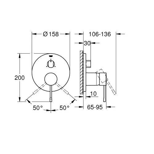 Grohe Essence mešač sa prebacivačem Brushed Cool sunrise 24092GN1 - tehnički crtež