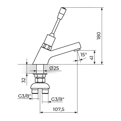 Rosan Stojeći ventil za TOPLU/HLADNU vodu - za lavabo A75401ML - tehnički crtež