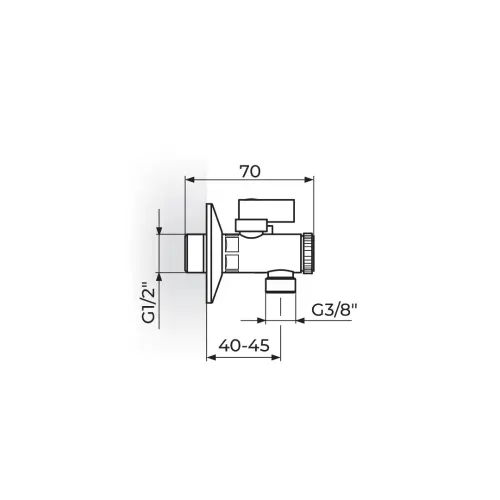 Rosan Ugaoni ventil sa filterom 1/2x3/8 -kugla A62F1238 - tehnički crtež