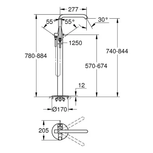 Grohe Essence za kadu podna 23491001 - tehnički crtež