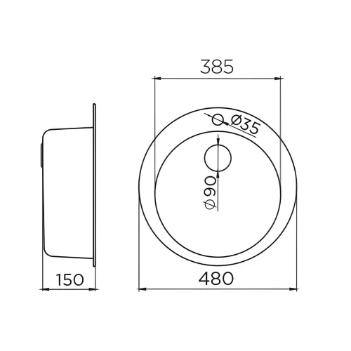 Metalac Venera Okrugla Inox sudopera TIP E fi 90 fi 480 121346 - tehnički crtež