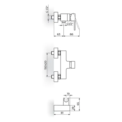 Rosan Quadro za tuš kadu JQ37101 - tehnički crtež