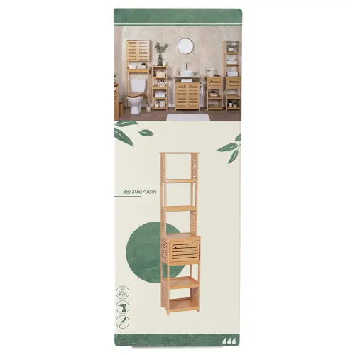 Tendance kupatilski ormarić 1 vrata i 5 POLICA TRINIDAD 385X30X170CM MDF BAMBOO 9901764