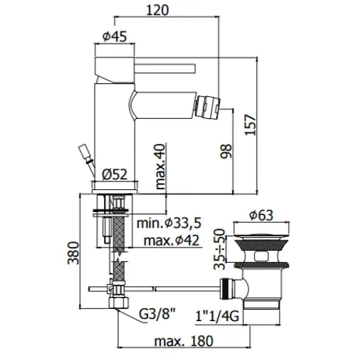 Paffoni za bide STICK SK135CR - tehnički crtež
