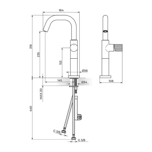 Rosan S4 za lavabo 430209 - tehnički crtež
