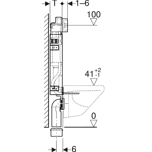 Geberit Kombifix Basic element za konzolnu WC šolju 108 cm sa Delta ugradnim vodokotlićem 12 cm 110.100.00.1 - tehnički crtež