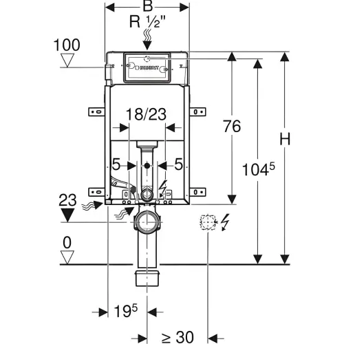 Geberit Kombifix Basic element za konzolnu WC šolju 108 cm sa Delta ugradnim vodokotlićem 12 cm 110.100.00.1 - tehnički crtež