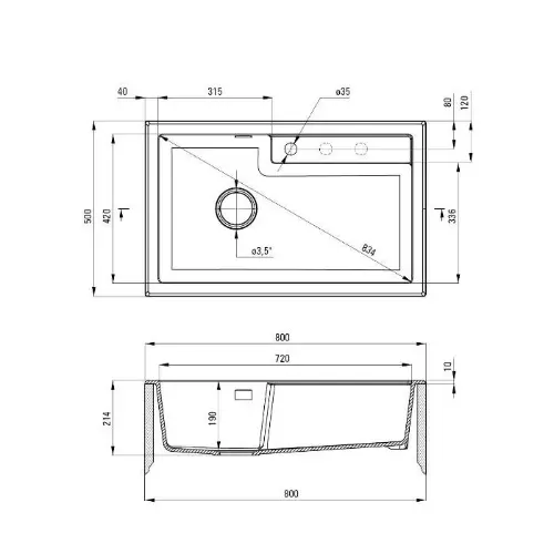 Deante Eridan ZQE N10B sudopera Crna 800x500/214mm