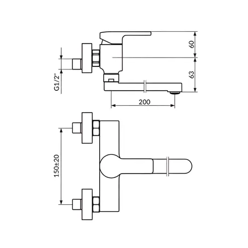 Rosan B2 Zidna JB32120 200mm - tehnički crtež