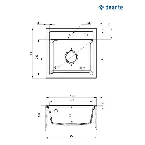 Deante Zorba ZQZ 2103 ugradna Grafit 440x440/160mm