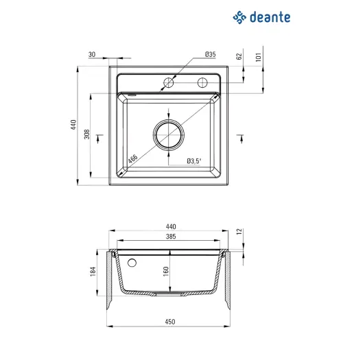 Deante Zorba ZQZ 2103 ugradna Grafit 440x440/160mm