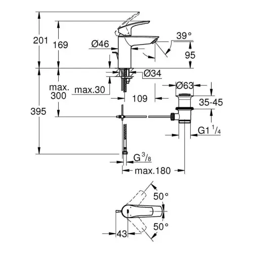 Grohe Eurosmart NEW za lavabo S size 33265003 - tehnički crtež