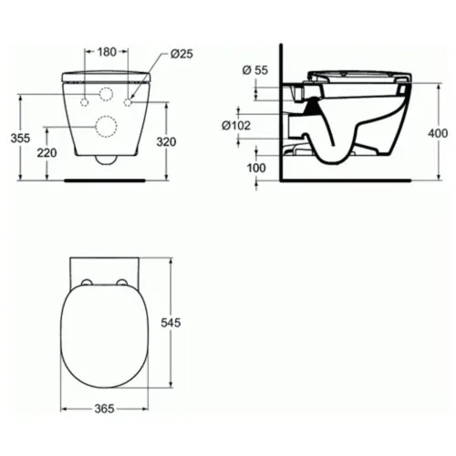 Ideal Standard Connect WC šolja konzolna sa ss slim daskom E272701 - tehnički crtež