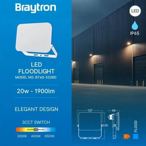 Braytron LED Reflektor 20W Beli CCT IP65 BT60-52080