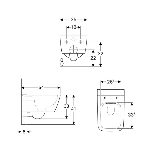 Geberit iCon Square WC šolja konzolna rimfree 201950000 - tehnički crtež
