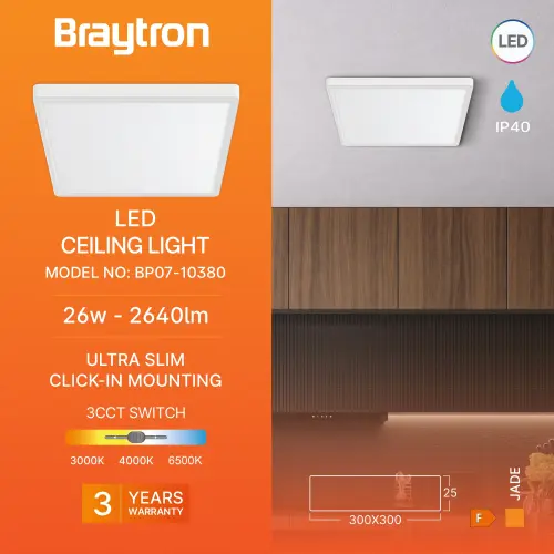 Braytron LED Plafonjera Kvadratni 26W Beli CCT BP07-10380