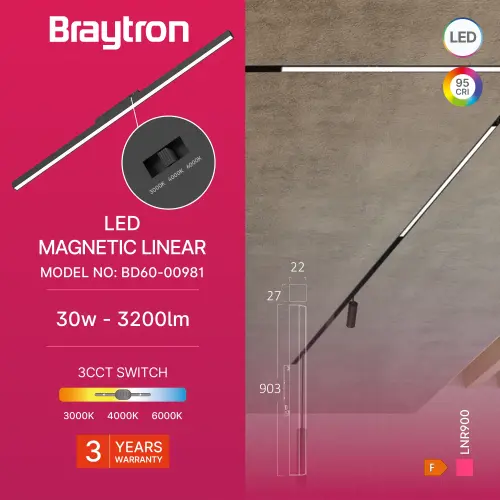 Braytron Magnetna Linearna Svetiljka 30W Crni CCT 48VDC BD60-00981