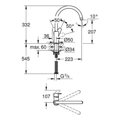 Grohe Bauedge NEW za sudoperu 31367001 - tehnički crtež