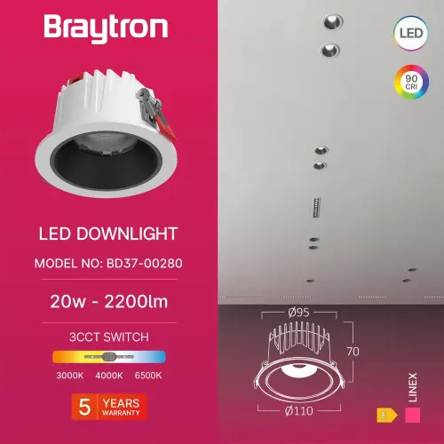 Braytron LED Downlight 20W Beli CCT BD37-00280