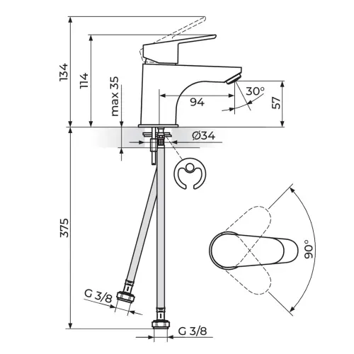 Rosan Smart za lavabo JA301001 - tehnički crtež