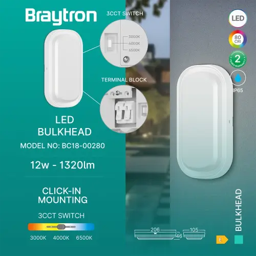 Braytron LED Brodska Svetiljka Elipsa 12W Bela CCT IP65 BC18-00280