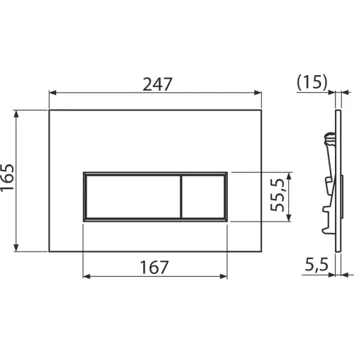 Alca tipka Thin M57-GM-M Gun metal mat - tehnički crtež