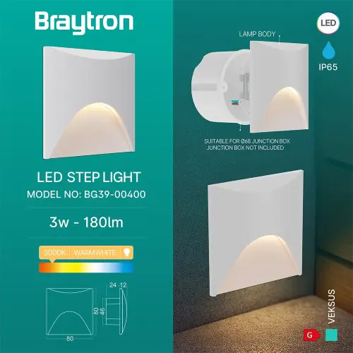 Braytron LED Zidna Svetiljka Veksus 3W Bela 3000K IP65 BG39-00400