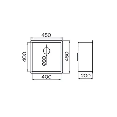 Metalac Quadro ARTInox 400 sa sifonom fi90, Podgradna sudopera 450x450