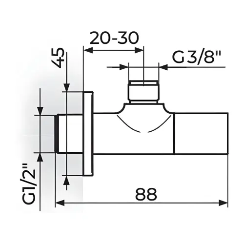 Rosan S2 gold Ek ventil 1/2X3/8 261238G - tehnički crtež