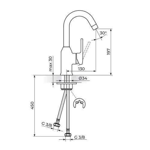 Rosan B2 za lavabo JB30301 - tehnički crtež