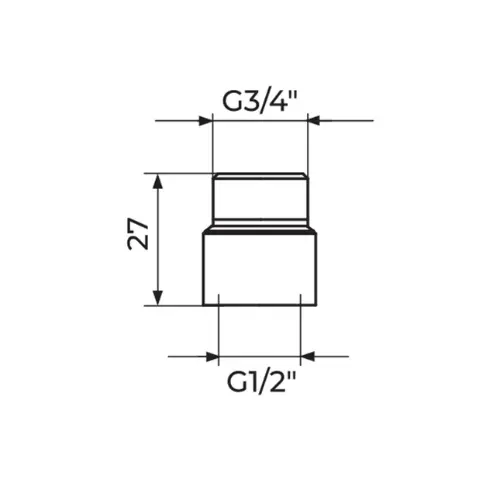 Rosan Redukcija F1/2" - M3/4" - hromirana PRE3412 - tehnički crtež