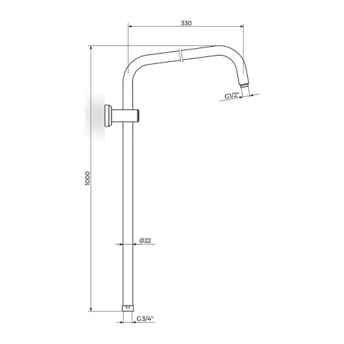 Rosan Cev usponskog tuša 1050mm - ø22 mm - 1/2"x 3/4" - DARK PUT1034D - tehnički crtež