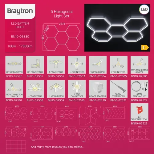 Braytron LED Linijska Svetiljka Mreža 160W Beli 6500K BN10-03330