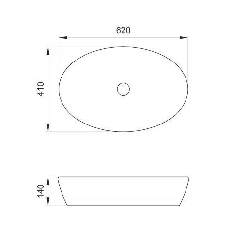 Elegant KS-620x410/140mm nadgradni lavabo - tehnički crtež