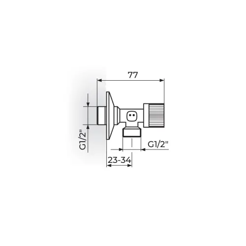 Rosan Ugaoni ventil 1/2x1/2-kugla A621212 - tehnički crtež