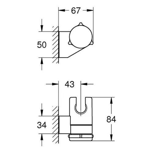 Grohe Tempesta Zidni Držač tuša matt Black 275952431 - tehnički crtež