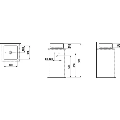 Laufen LIVING Square Umivaonik 360X360 - tehnički crtež