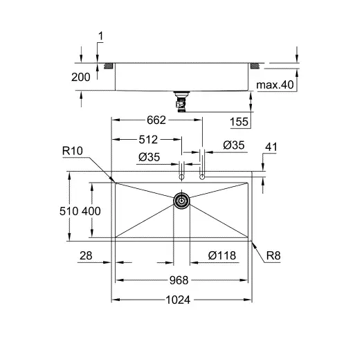 Grohe K800 sudopera 120 -S 102,4/56 1.0 31586SD1 - tehnički crtež