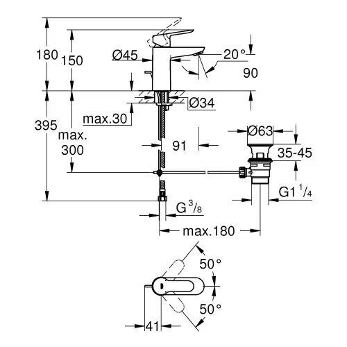 Grohe Bauedge za umivaonik 23328000 - tehnički crtež