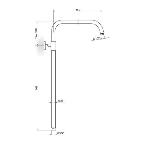 Rosan Usponski tuš - kompletan ø25 mm - 3/4"- BRONTEE PUT122NB - tehnički crtež