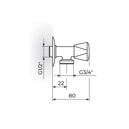Rosan ventil veš mašina 3/8" BLACK A590034B - tehnički crtež