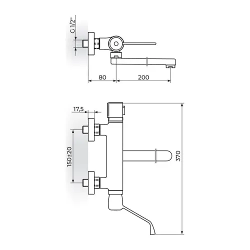 Rosan Stolz Thermo Zidna 200Mm Lekarska 1T32L20 - tehnički crtež