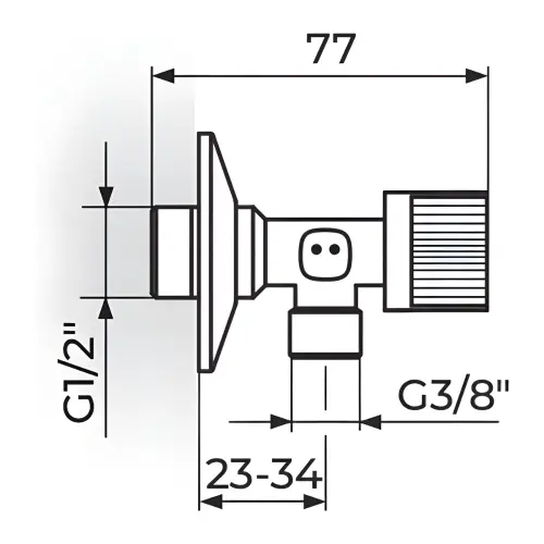 Rosan Ugaoni ventil 1/2x3/8 -kugla A621238 - tehnički crtež