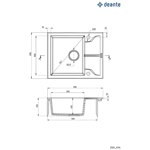 Deante Andante ZQN N11A ugradna Crna 590x490/194mm
