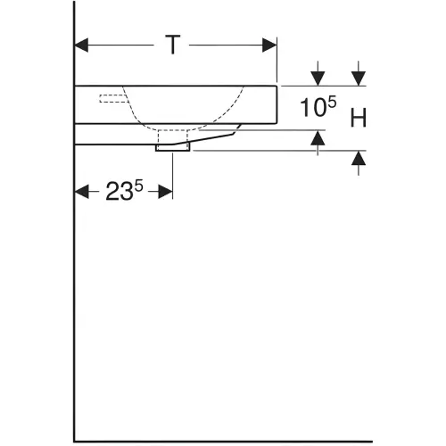 Geberit iCon lavabo otvor slavine levo 38x28cm 124836000 - tehnički crtež