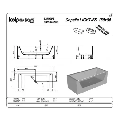 Kolpa Samostojeća Kada Copelia Light-FS 180x80 590150